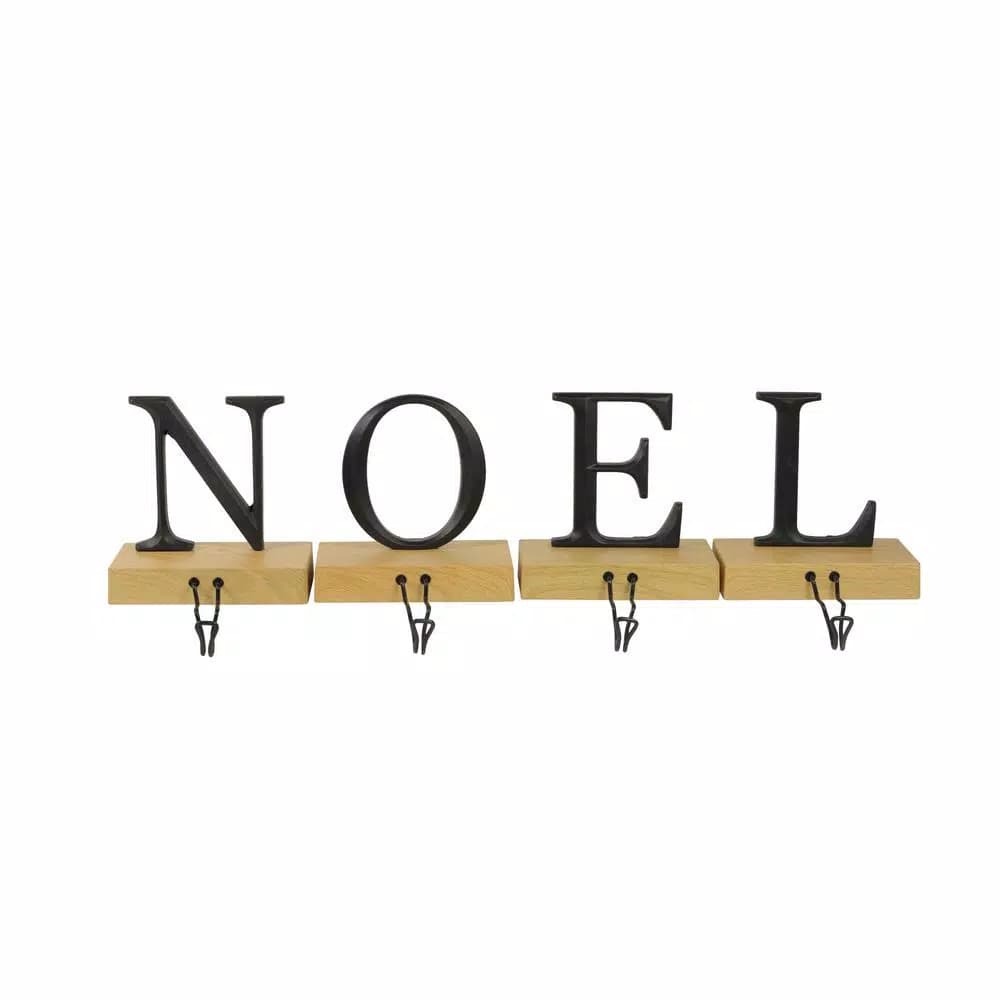 Northlight 6 in. Metal and Wood Noel Christmas Stocking Holder Set of 4
