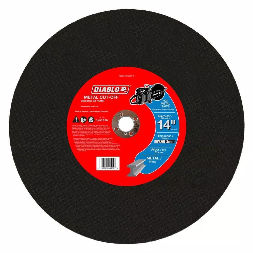 Diablo 14 in. Metal High Speed Cut-Off Disc, 1/8 in. x 20 mm (5-Pack)