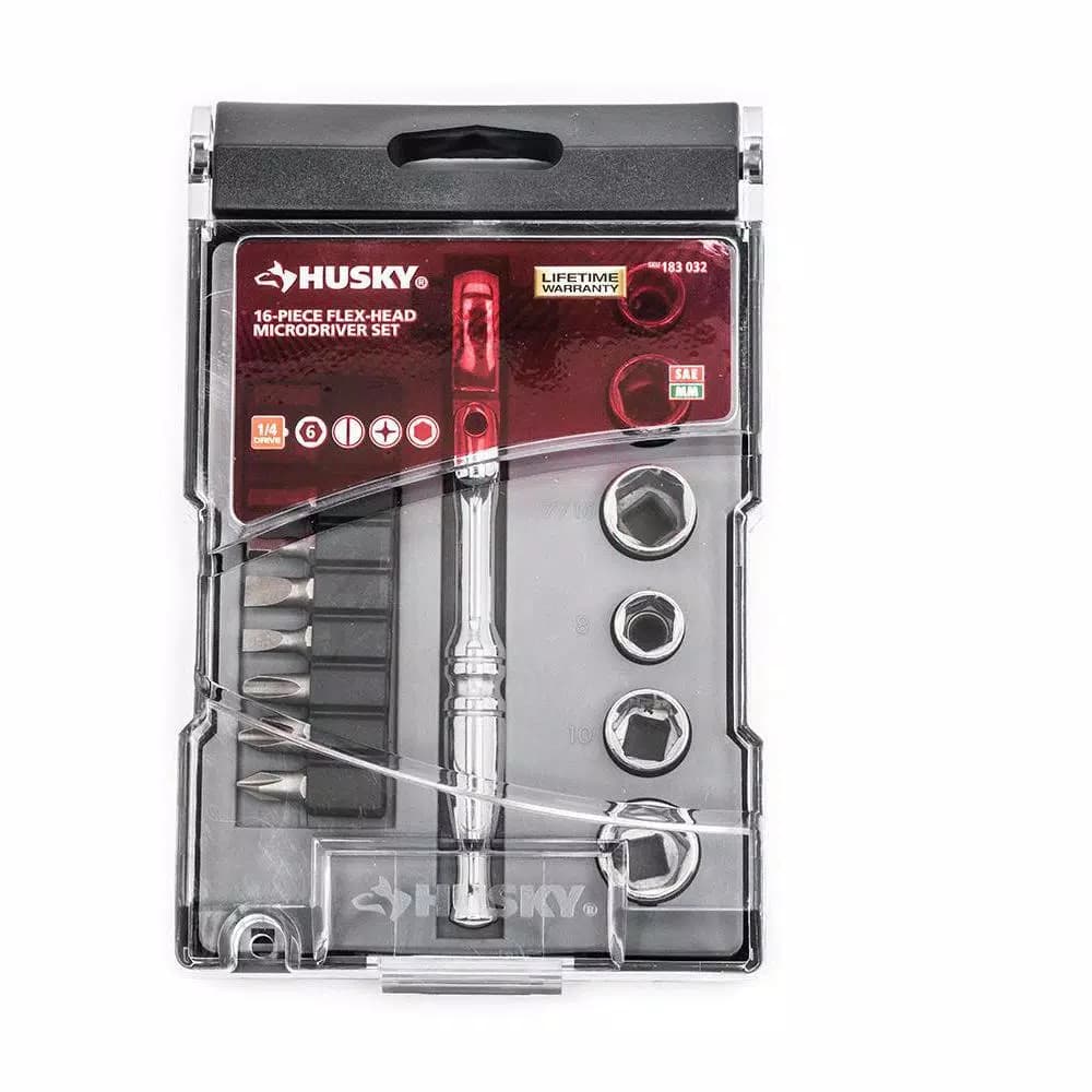 Husky 16-Piece 1/4 in. Drive Flex-Head Microdriver and Socket Set