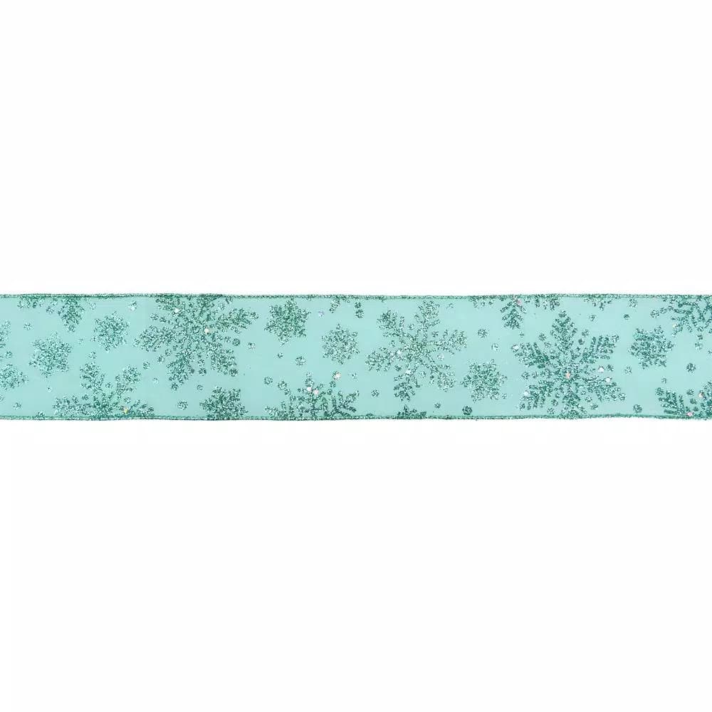 Northlight 2.5 in. x 16 yds. Shimmering Aqua Snowflake Wired Craft Ribbon