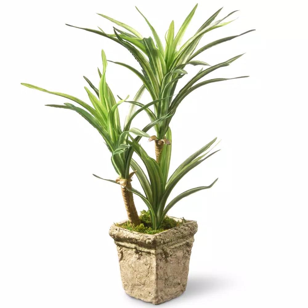 Unbranded 14 in. Artificial Green Yucca Plant in Distressed Cement Style Pot
