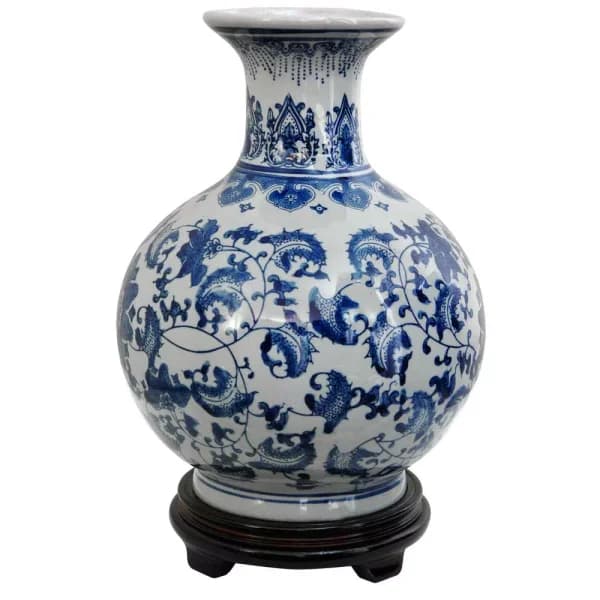 Oriental Furniture 12 in. Blue and White Porcelain Decorative Table Vase