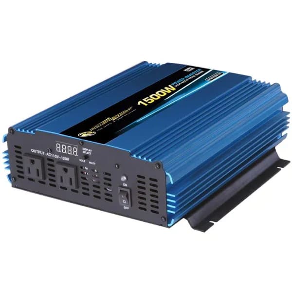 Power Bright 1500W Power Inverter, 12V DC to 120V AC, 3000W Peak, Dual 110V Outlets