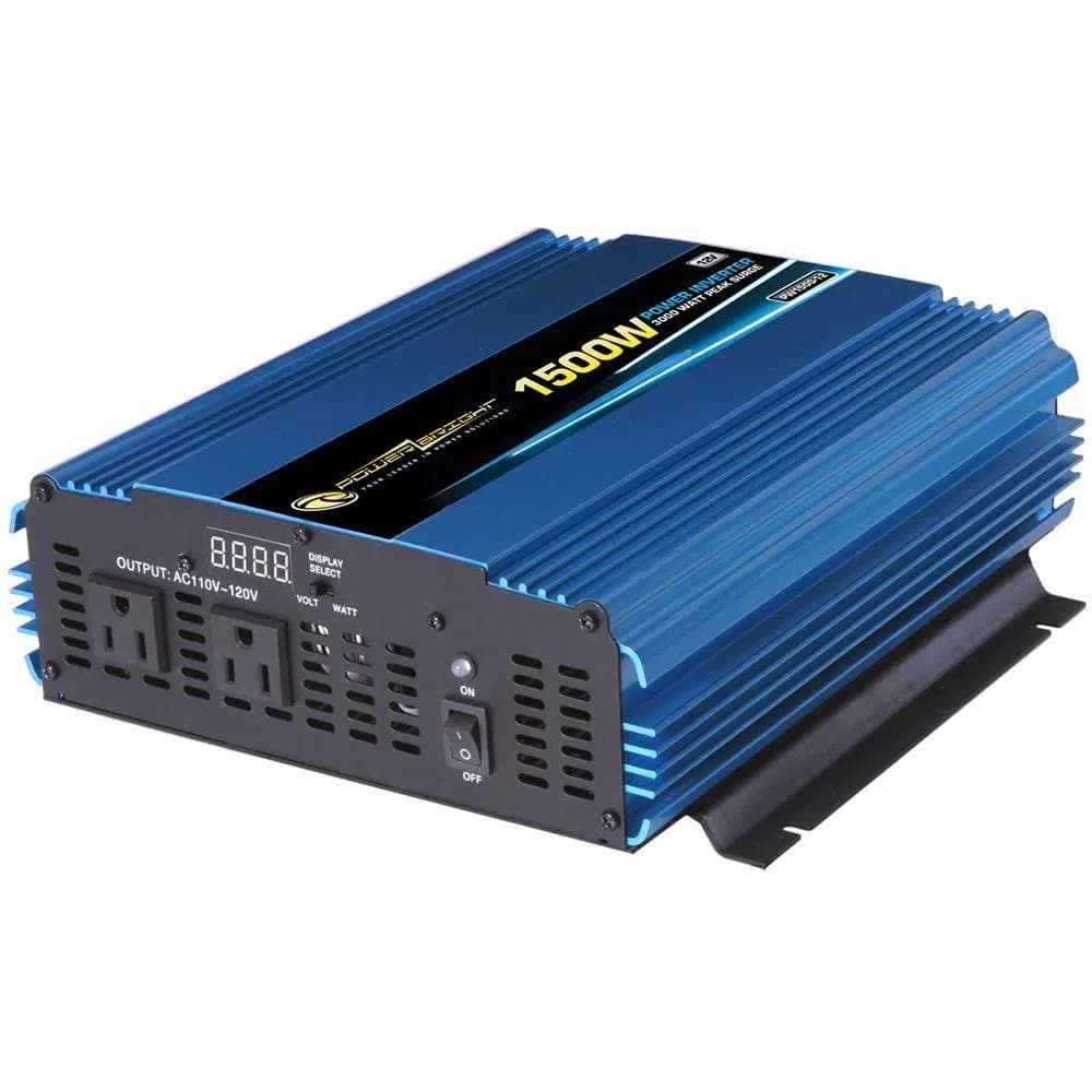 Power Bright 1500W Power Inverter, 12V DC to 120V AC, 3000W Peak, Dual 110V Outlets