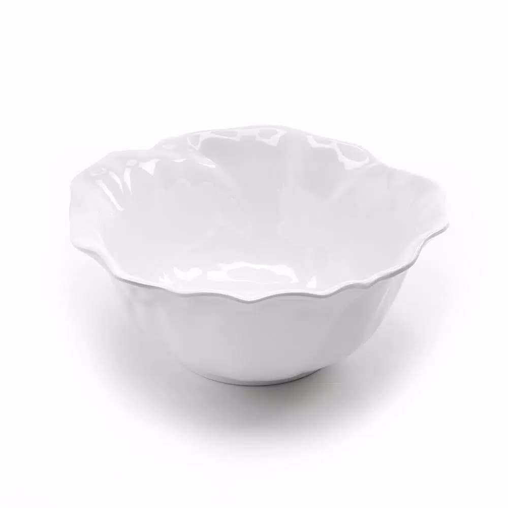Q Squared Peony 10 in. Melamine Serving Bowl, White High-Gloss Floral Design