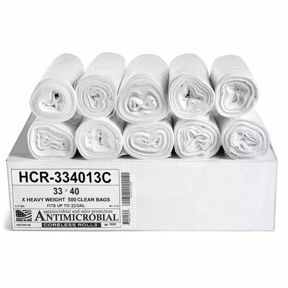 Unbranded HCR 33 Gallon Clear High Density Trash Bags, 0.42 mil, 500 Count