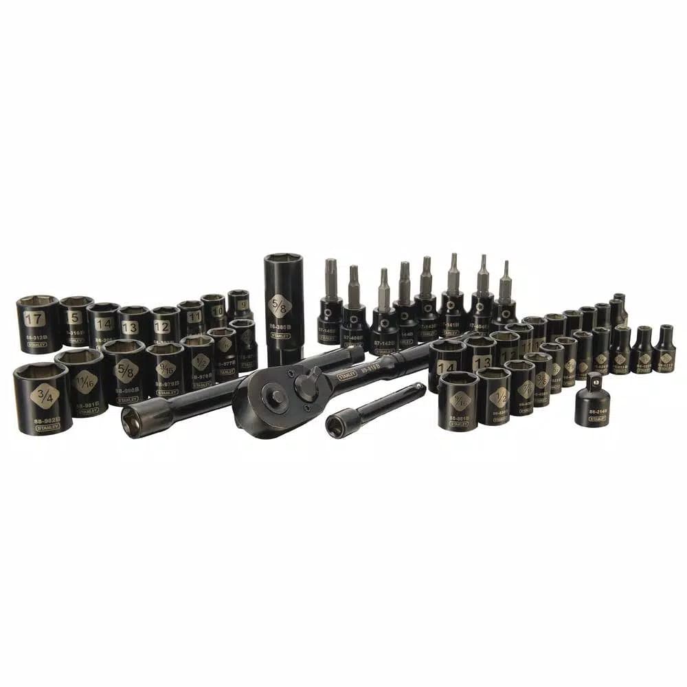 Stanley 50-Piece 3/8 in. Drive SAE and Metric Ratchet and Socket Set with Black Chrome Finish