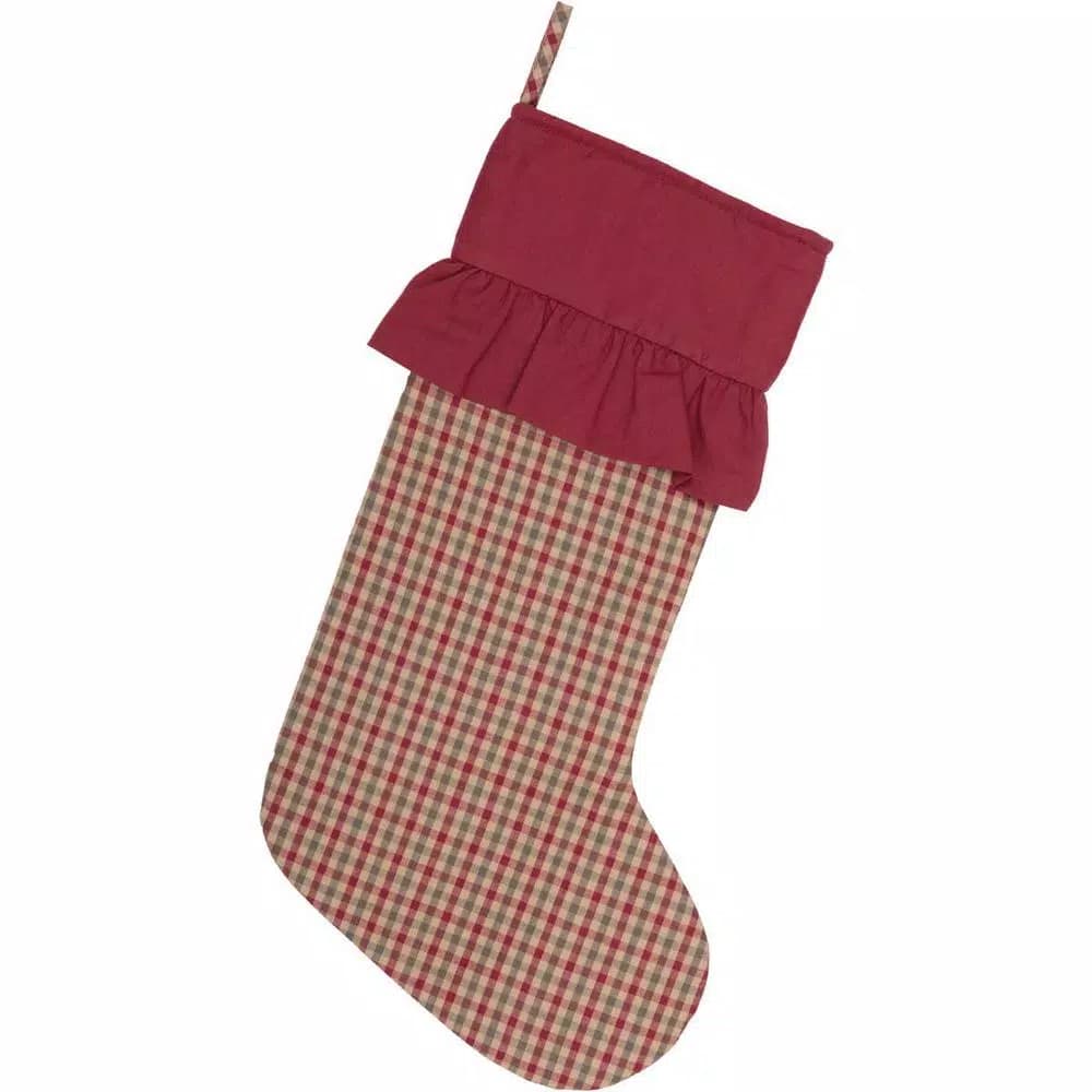 VHC Brands 20 in. Jonathan Plaid Traditional Christmas Stocking - Red, Olive Green, and Tan