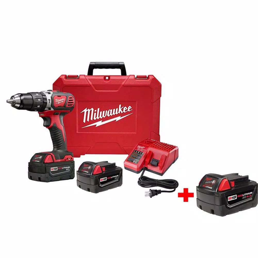 Milwaukee M18 Compact 1/2 in. Cordless Hammer Drill Driver Kit with 4 Ah Battery & Charger