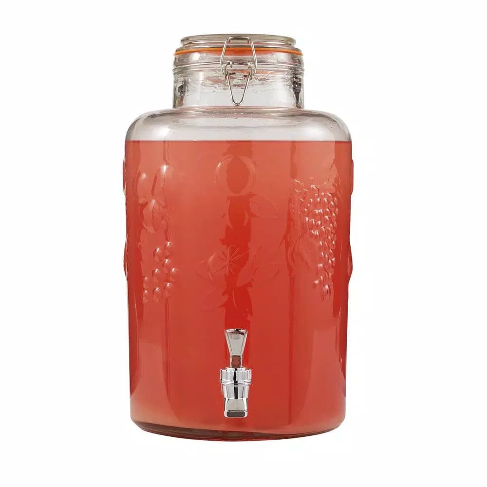 Style Setter Vineyard Glass Beverage Dispenser, 10 qt Clear Glass