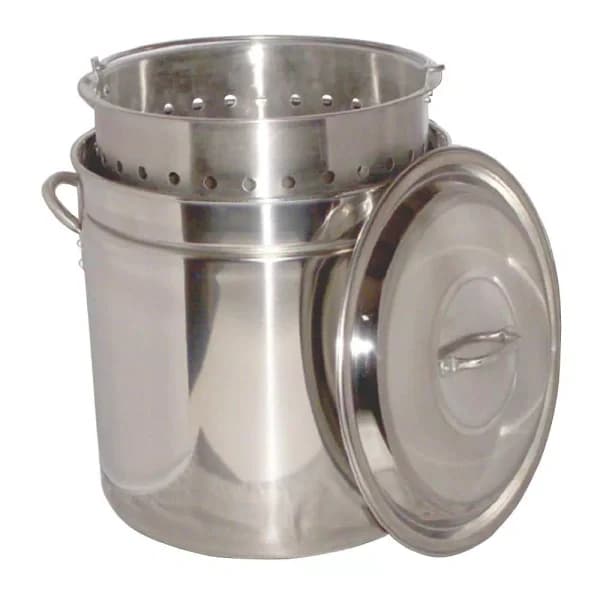 King Kooker 102 qt. Aluminum Stock Pot Set with Stainless Steel Basket and Lid