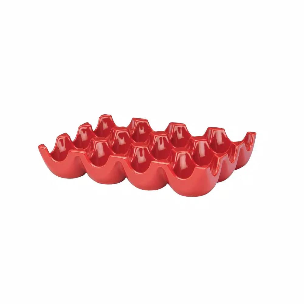 Rachael Ray 12-Cup Egg Tray Oval Serving Platter, Red