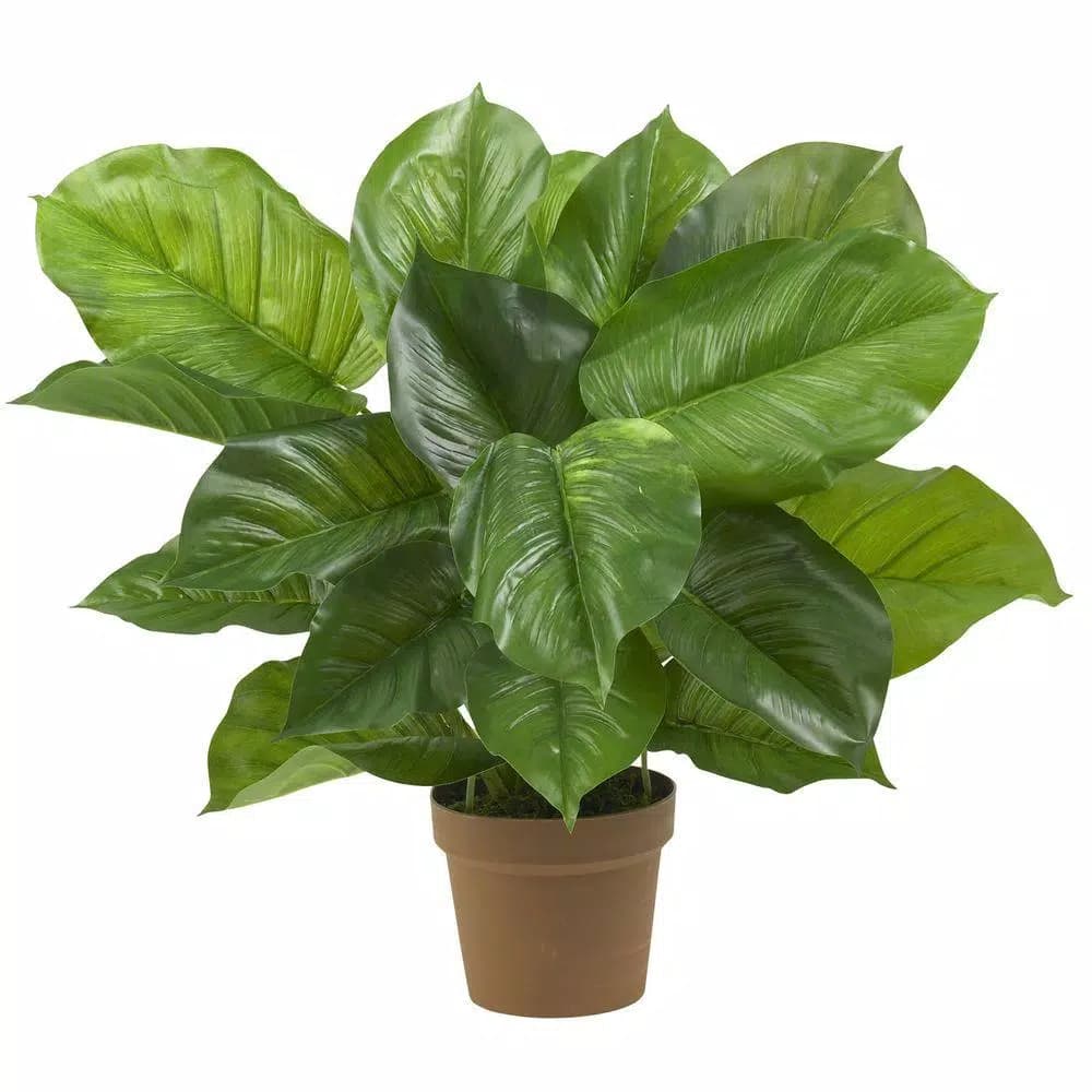 Nearly Natural Real Touch 27 in. Green Large Leaf Philodendron Silk Plant in Wood Container