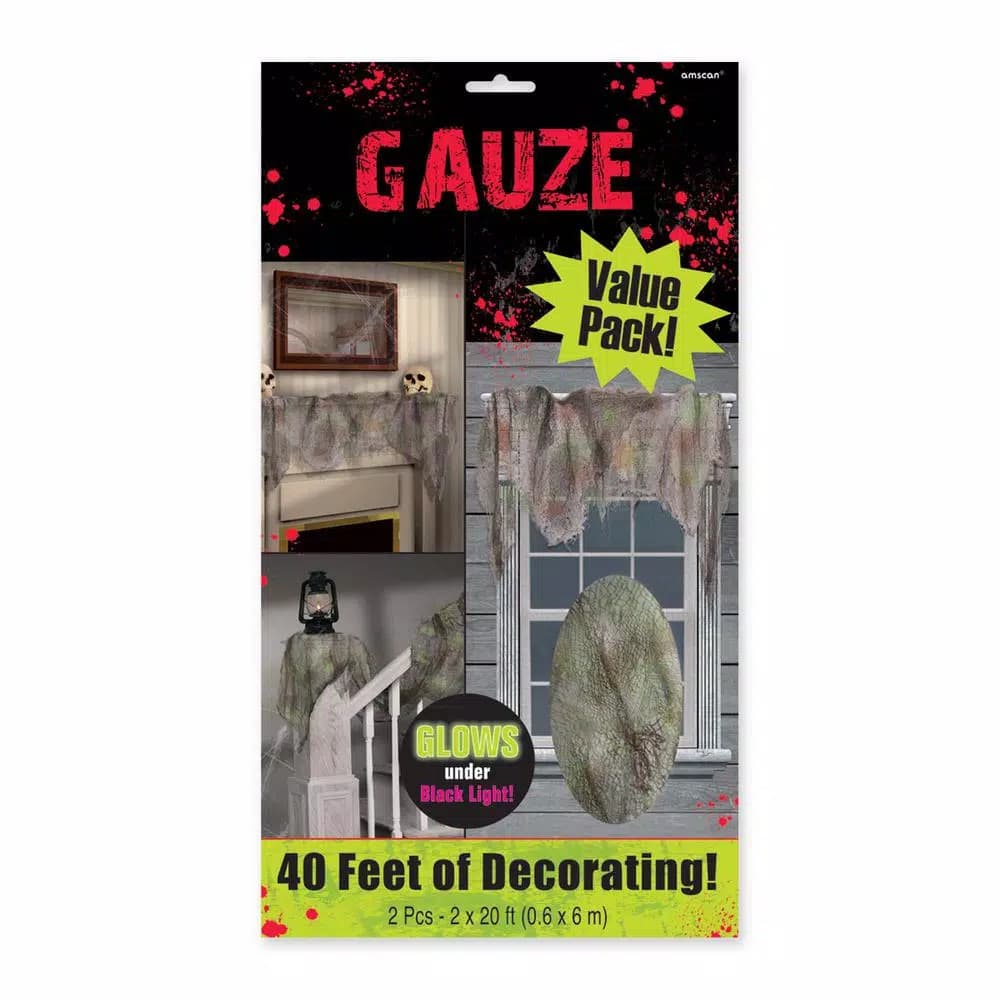 Amscan 2-Pack Gray Halloween Gauze Cloth, 20 ft. x 2 ft. Translucent Haunted House Decor