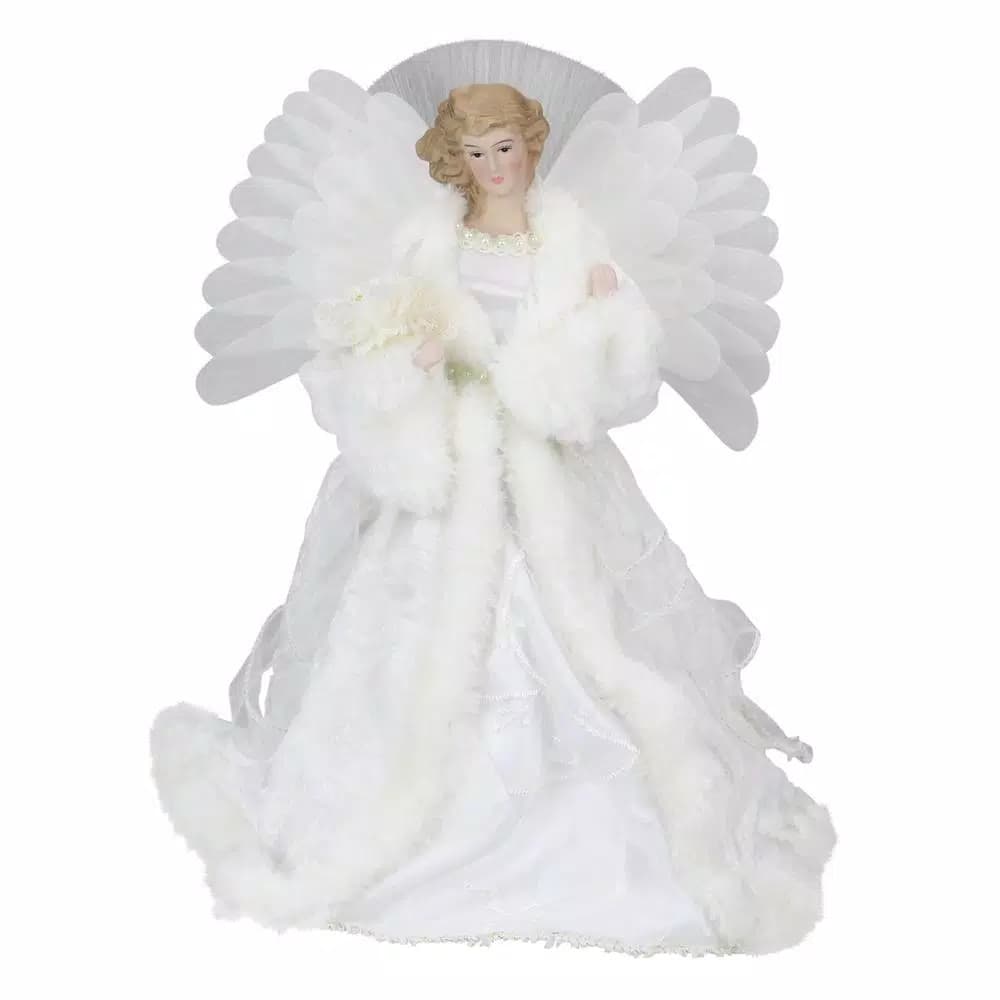 Northlight 13 in. Lighted Fiber Optic Angel Christmas Tree Topper with White Gown