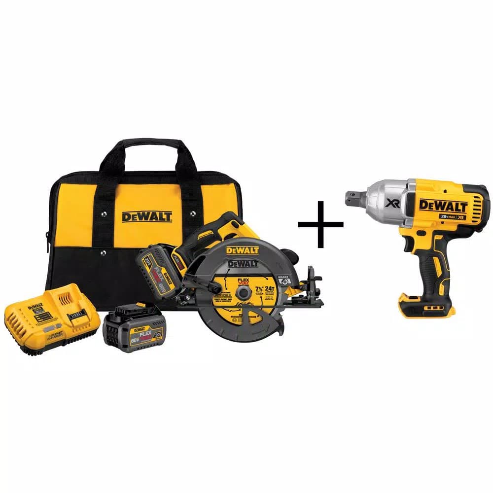 DEWALT FLEXVOLT 60V MAX 7-1/4 in. Brushless Circular Saw Kit with (2) 6.0Ah Batteries & Bonus 20V Max Impact Wrench