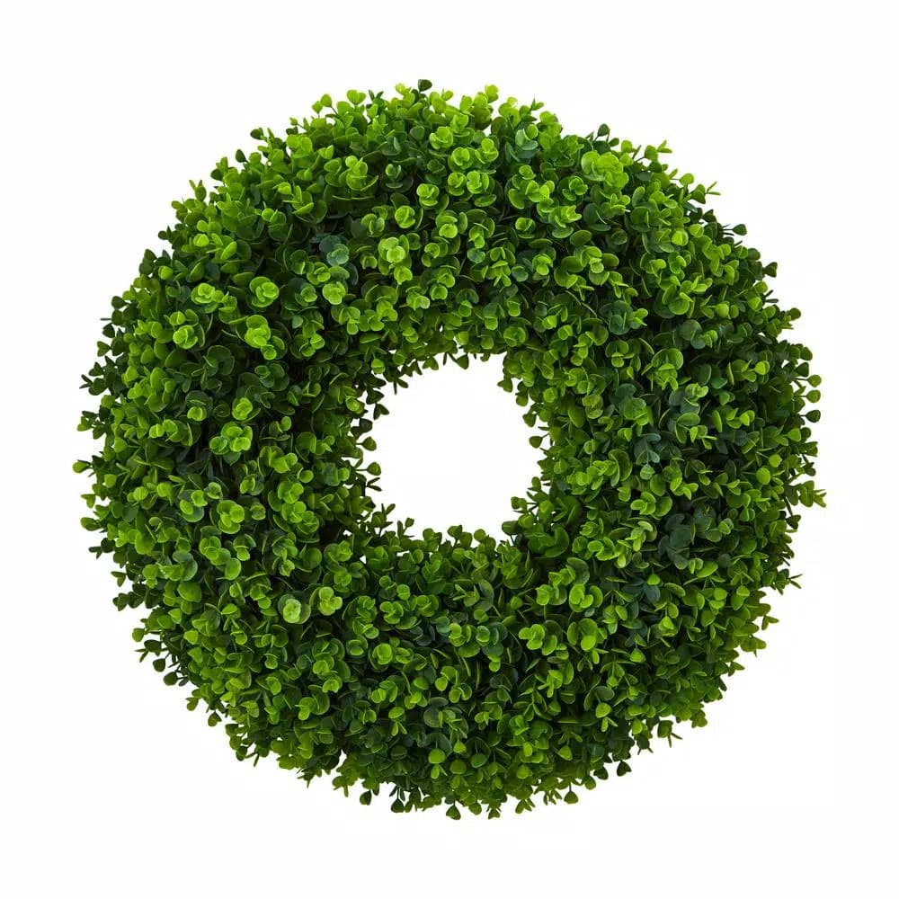Nearly Natural 25 in. Artificial Eucalyptus Wreath, Lush Greenery Indoor Decorative Wreath