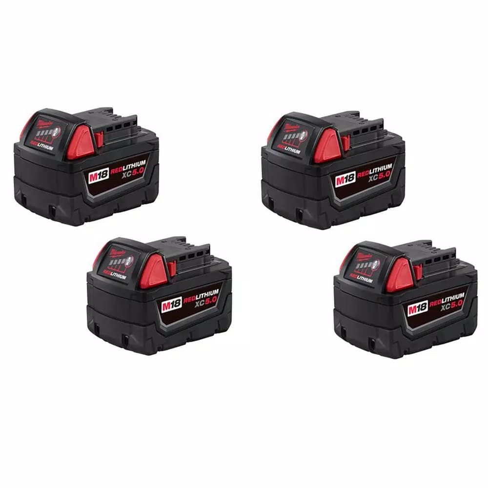 Milwaukee M18 REDLITHIUM XC 5.0 Ah 18V Lithium-Ion Battery Pack, 4-Pack