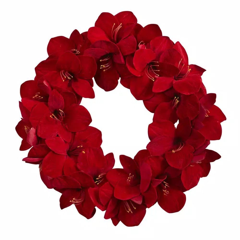 Nearly Natural 22 in. Red Amaryllis Artificial Flower Wreath