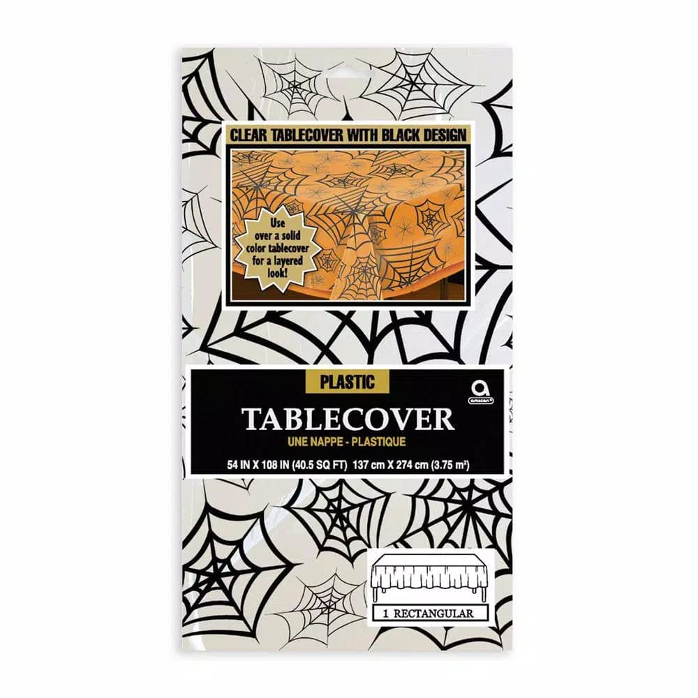 Amscan's Spider Web Rectangular Clear Plastic Table Covers, 54 in. x 108 in. (5-Pack)