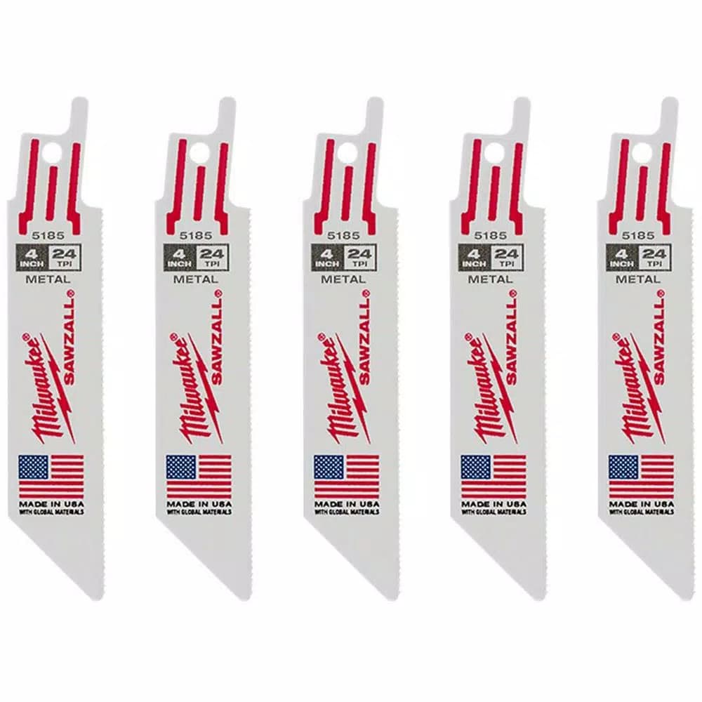 Milwaukee 4 in. 24 TPI Thin Kerf Metal Cutting Reciprocating Saw Blades, 5-Pack