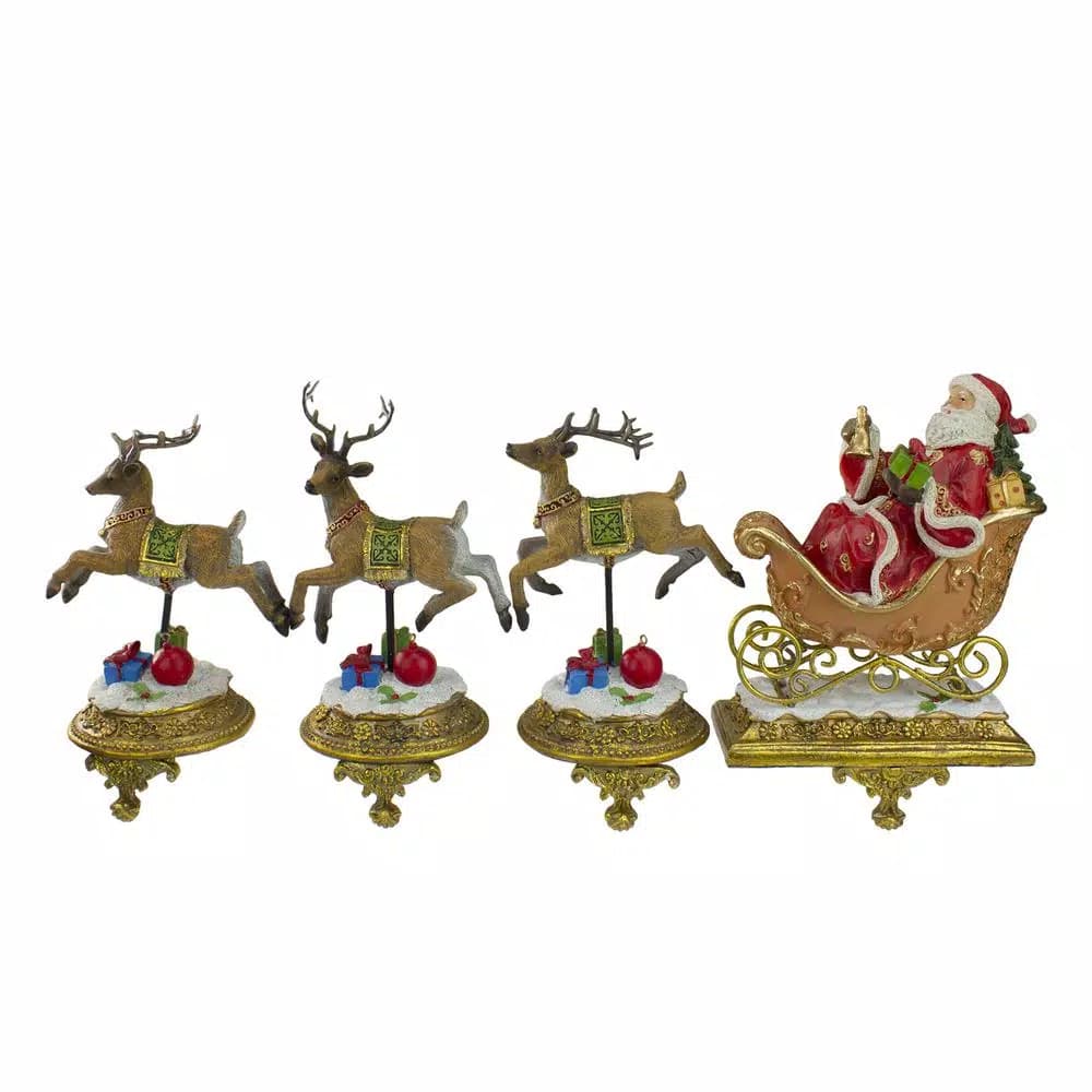 Northlight Santa and Reindeer Christmas Stocking Holders, Set of 4, 9.5 in.