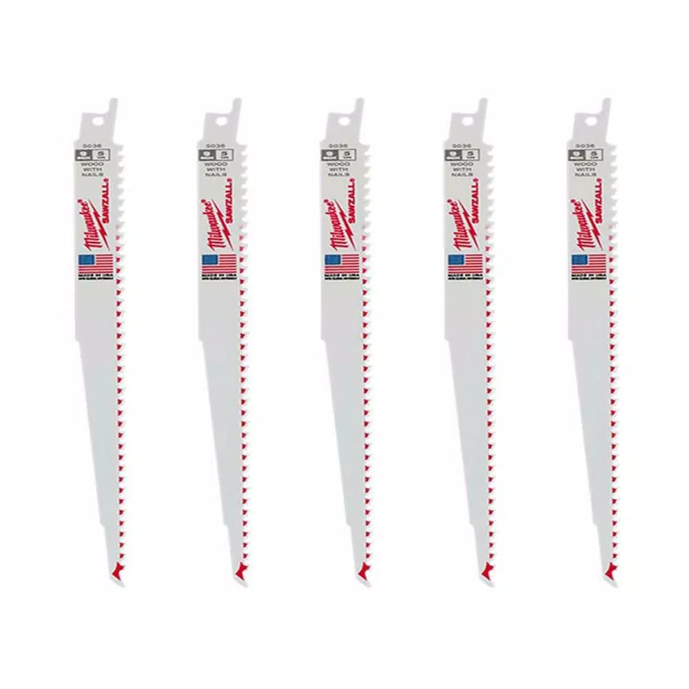 Milwaukee 9 in. 5 TPI Wood Cutting Reciprocating Saw Blades, Bi-Metal (5-Pack)