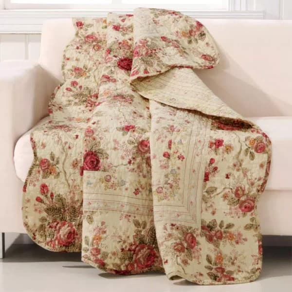 Greenland Home Fashions Antique Rose Multicolored Quilted Cotton Throw, Floral Patchwork Reversible Design