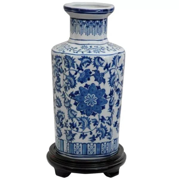 Oriental Furniture 12 in. Blue and White Porcelain Decorative Vase, Ming Style