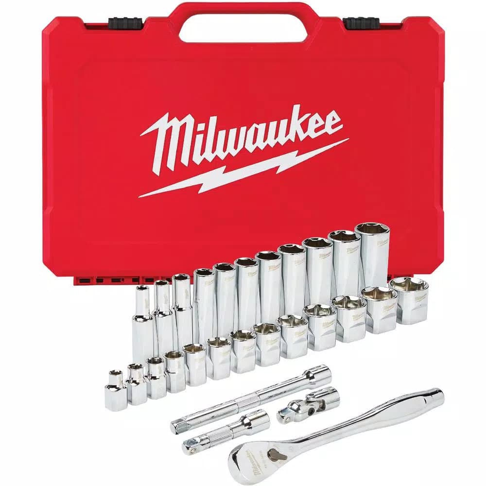 Milwaukee 3/8 in. Drive SAE Ratchet and Socket Set, 28-Piece