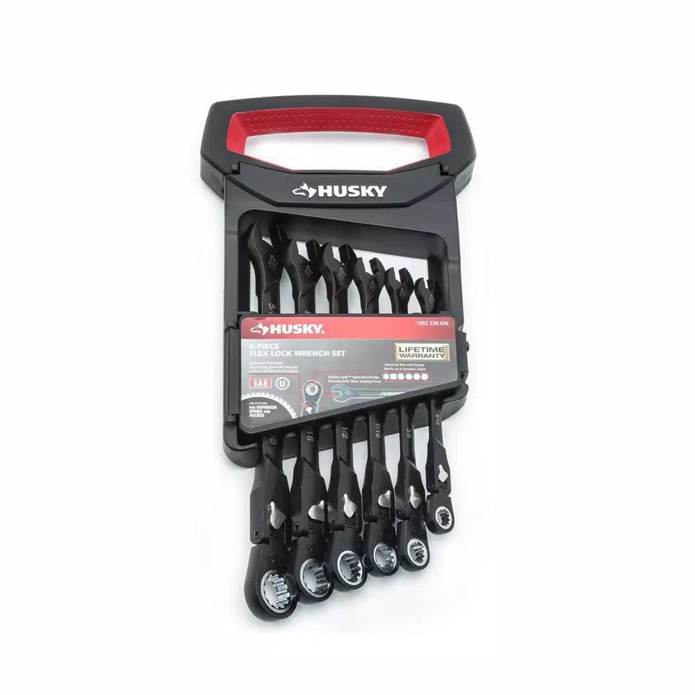 Husky 6-Piece SAE Flex-Head Ratcheting Wrench Set, 100-Position Locking
