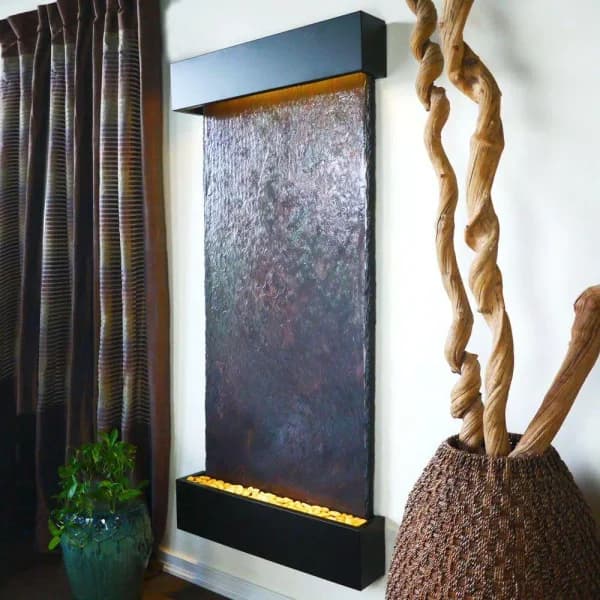 Water Wonders Grande Nojoqui Falls Lightweight Slate Wall Fountain with Black Onyx Trim