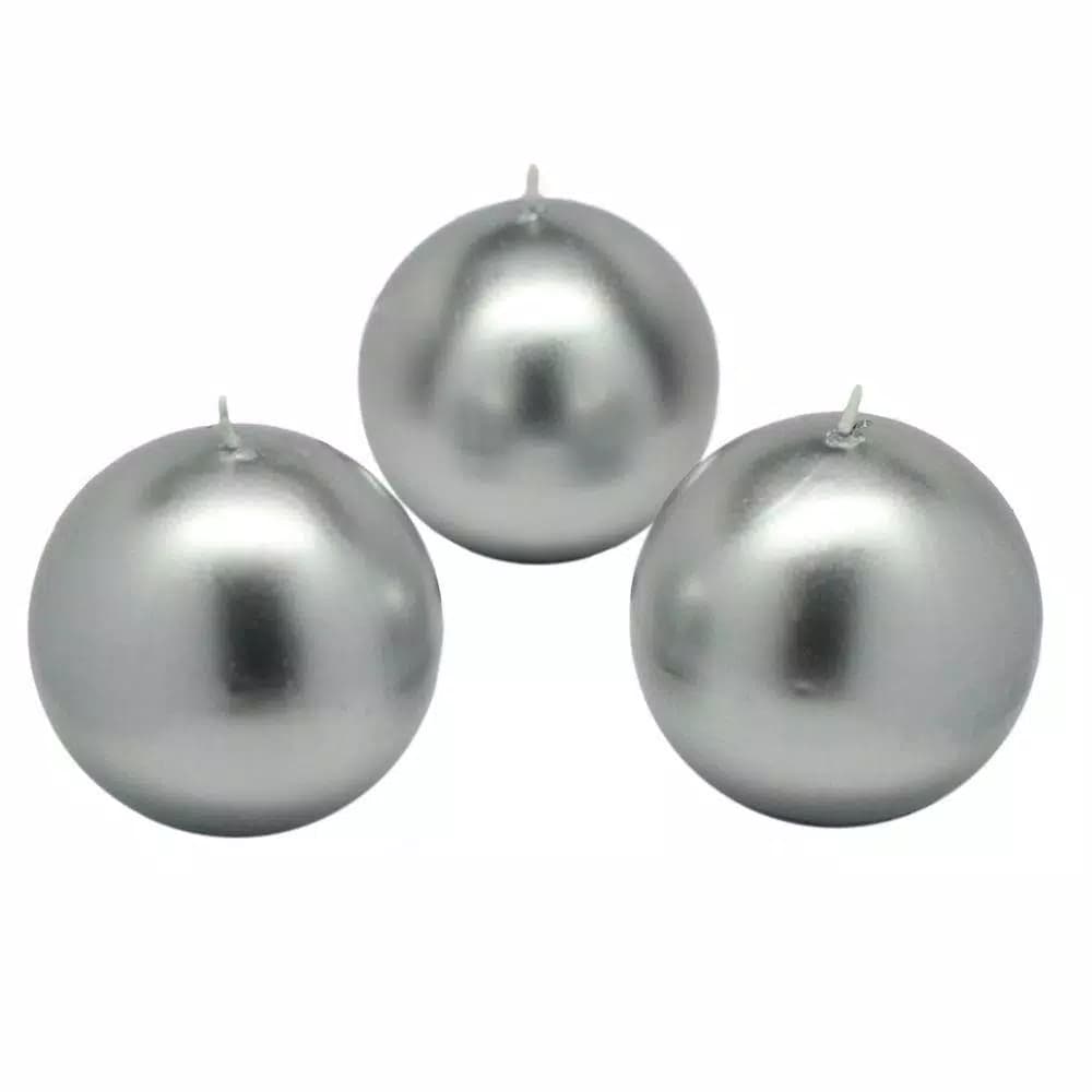 Zest Candle Biedermann and Sons 3 in. Metallic Silver Ball Candles, 6-Pack