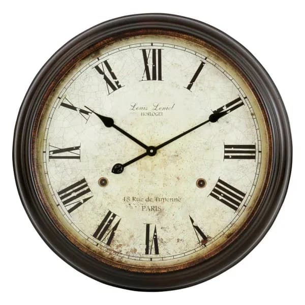 Aspire Home Accents Emmaline Distressed Brown Round Wall Clock - Oversized Romanesque Iron Frame