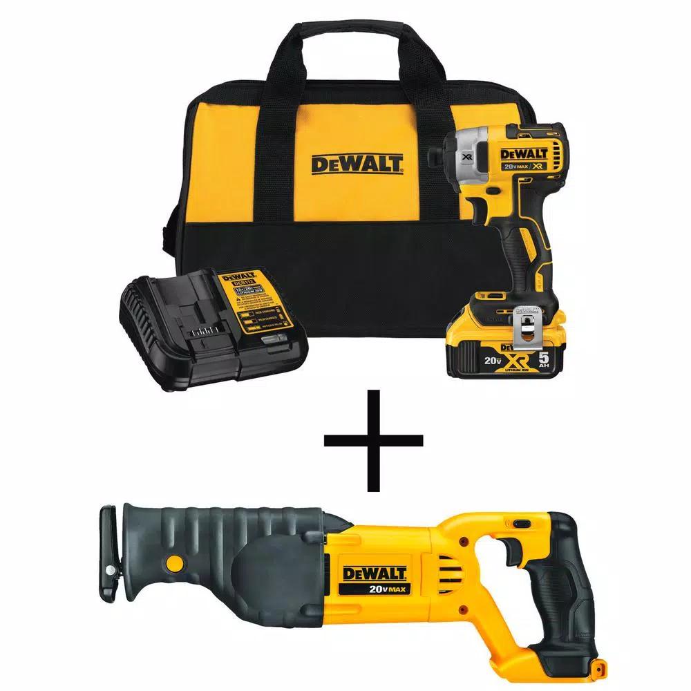 DEWALT 20V MAX XR Brushless 3-Speed 1/4 in. Impact Driver & Reciprocating Saw Combo Kit with 5.0Ah Battery