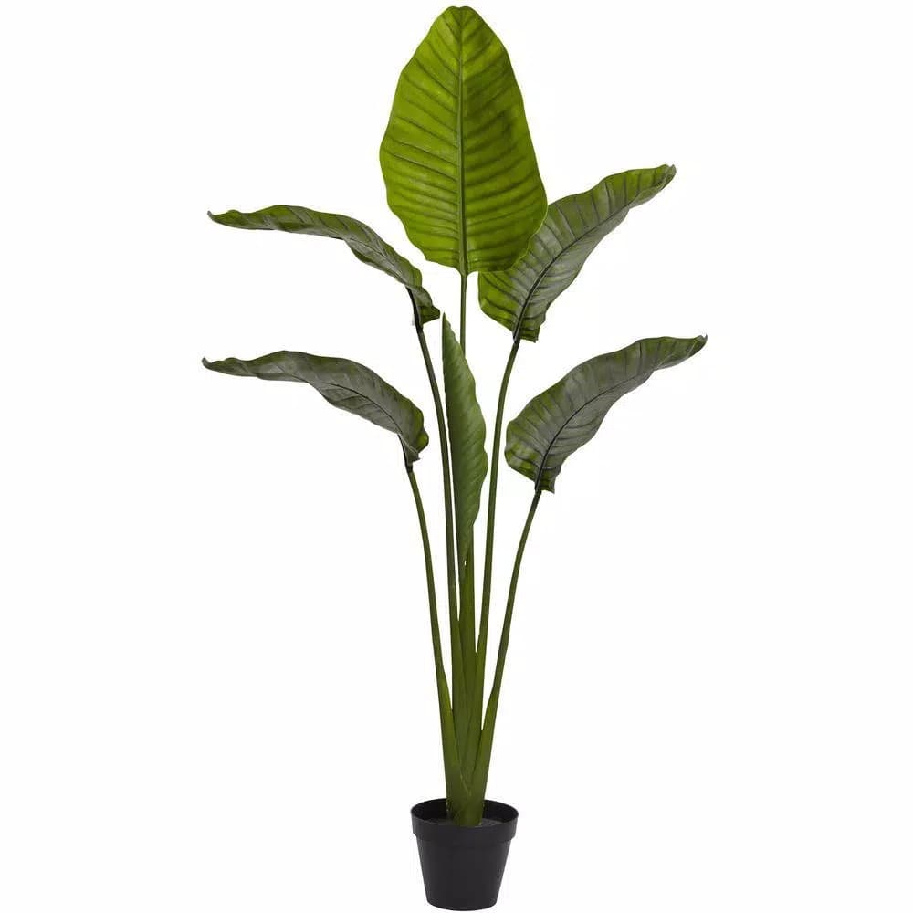 Nearly Natural 63 in. UV Resistant Indoor/Outdoor Artificial Travelers Palm Tree with Black Pot