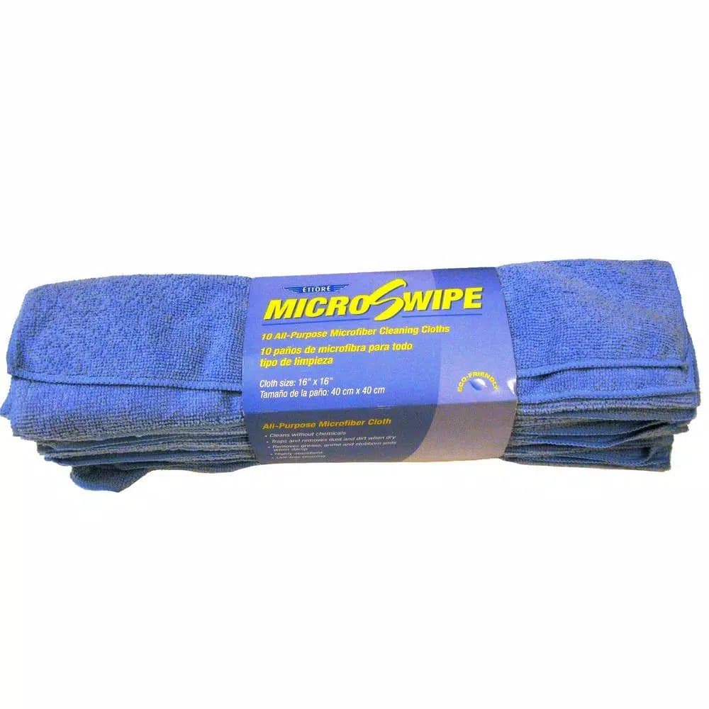 Ettore MicroSwipe Blue Microfiber Cleaning Cloths, 16 x 16 in, 10-Pack