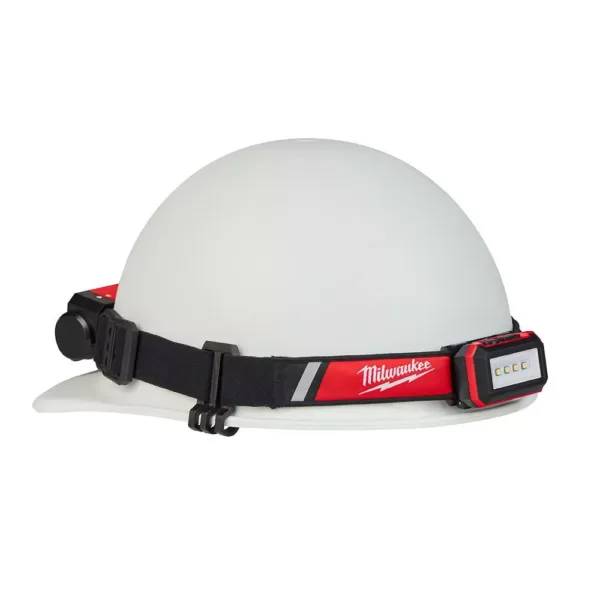 Milwaukee 600 Lumens LED USB Rechargeable Low-Profile Hard Hat Headlamp with BOLT White Type 1 Class C Full Brim Vented Hard Hat