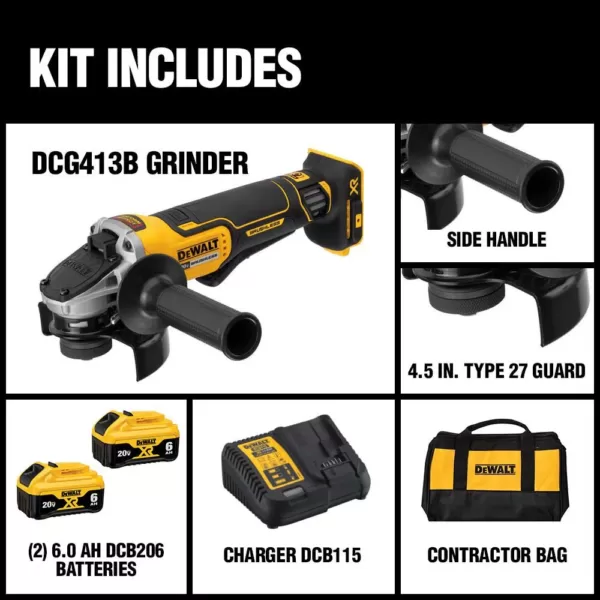 DEWALT 20-Volt MAX XR Cordless Brushless 4-1/2 in. Paddle Switch Small Angle Grinder with (2) 20-Volt 6.0Ah Batteries