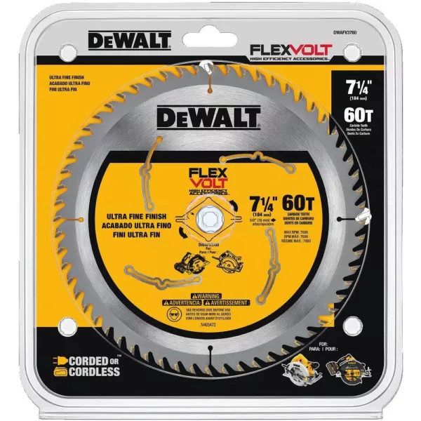 DEWALT FLEXVOLT 7-1/4 in. 60-Teeth Carbide-Tipped Circular Saw Blade