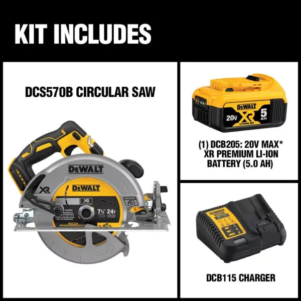 DEWALT 20-Volt MAX XR Cordless Brushless 7-1/4 in. Circular Saw with (1) 20-Volt Battery 5.0Ah & Charger