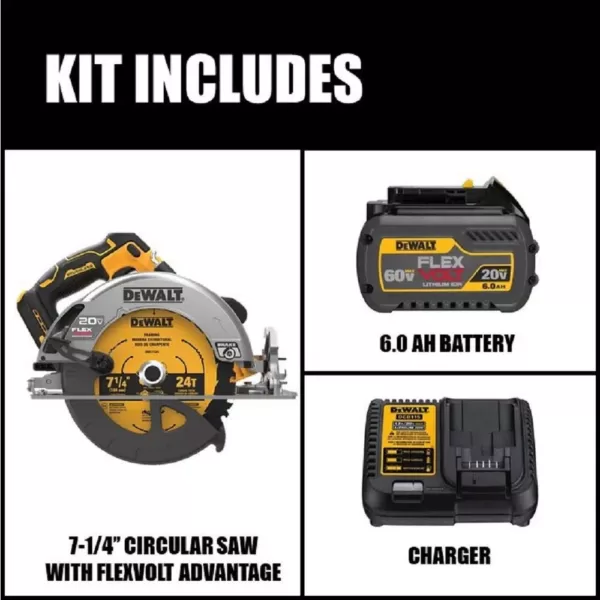 DEWALT 20-Volt MAX Cordless Brushless 7-1/4 in. Circular Saw with FLEXVOLT ADVANTAGE and (1) FLEXVOLT 6.0Ah Battery Kit