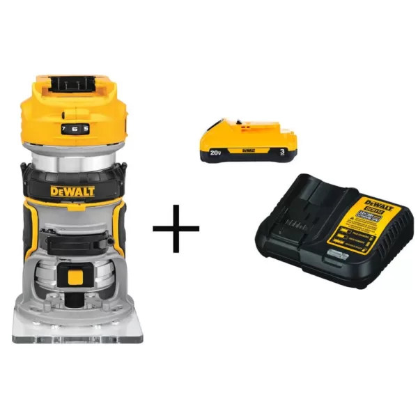 DEWALT 20-Volt MAX XR Cordless Brushless Compact Router with (1) 20-Volt Battery 3.0Ah & Charger