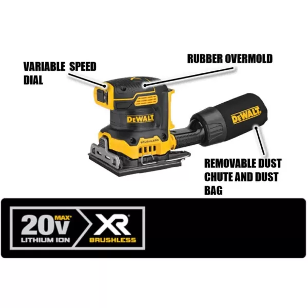 DEWALT 20-Volt MAX XR Cordless Brushless 1/4 Sheet Sander with 5 in. Random Orbital Sander, (1) 20-Volt Battery 3.0Ah & Charger