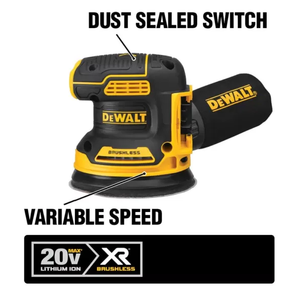 DEWALT 20-Volt MAX XR Cordless Brushless 5 in. Random Orbital Sander with (1) 20-Volt Battery 3.0Ah & Charger