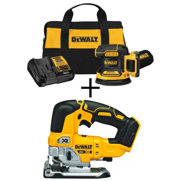 DEWALT 20-Volt MAX XR Cordless Brushless 5 in. Random Orbital Sander with (1) 20-Volt Battery 2.0Ah & Jigsaw