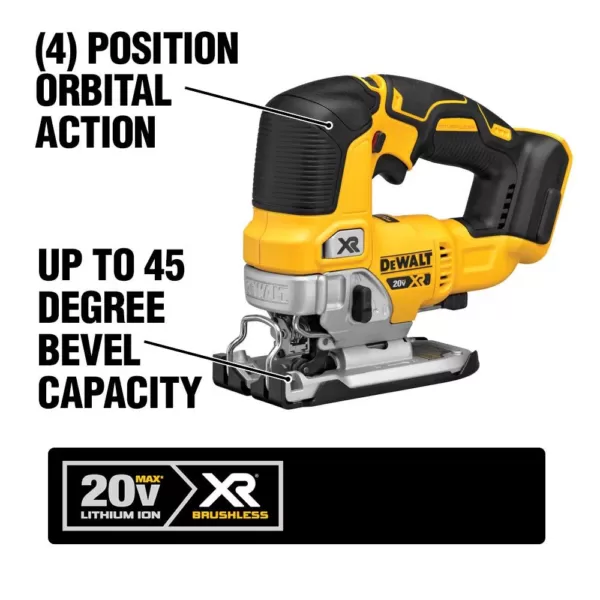 DEWALT 20-Volt MAX XR Cordless Brushless 5 in. Random Orbital Sander with (1) 20-Volt Battery 2.0Ah & Jigsaw