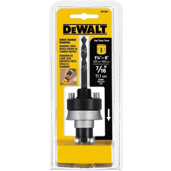 DEWALT 7/16 in. Shank Quick Change Mandrel Fits Hole Saws 1-1/4 in. - 6 in.