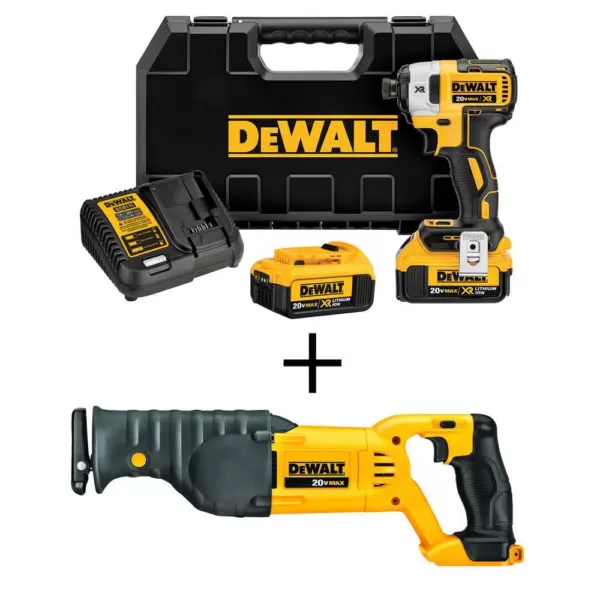 DEWALT 20-Volt MAX XR Cordless Brushless 1/4 in. Cordless Impact Driver w/ Bonus 20-Volt Reciprocating Saw (Tool-Only)