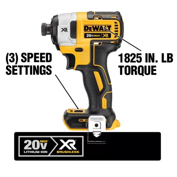 DEWALT 20-Volt MAX XR Lithium-Ion Cordless Brushless 1/4 in. Impact Driver, 2 Batteries 4 Ah, Charger, and Free Impact Driver